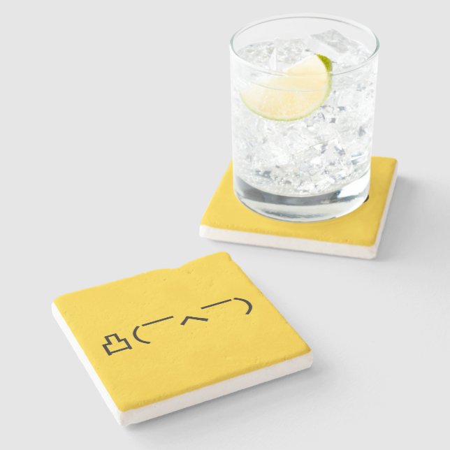Angry Middle Finger Emoticon Japanese Kaomoji Stone Coaster (Side)