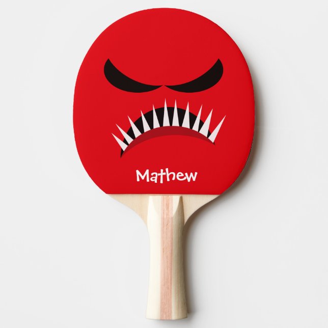 Angry Monster With Evil Eyes and Sharp Teeth Red Ping Pong Paddle (Front)
