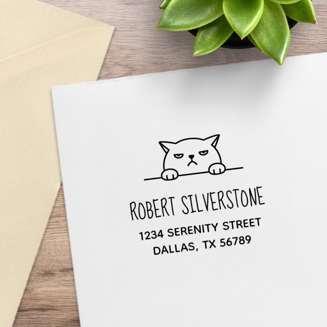 Angry Moody Cat Peeking above Address 2 Rubber Stamp (Creator Uploaded)