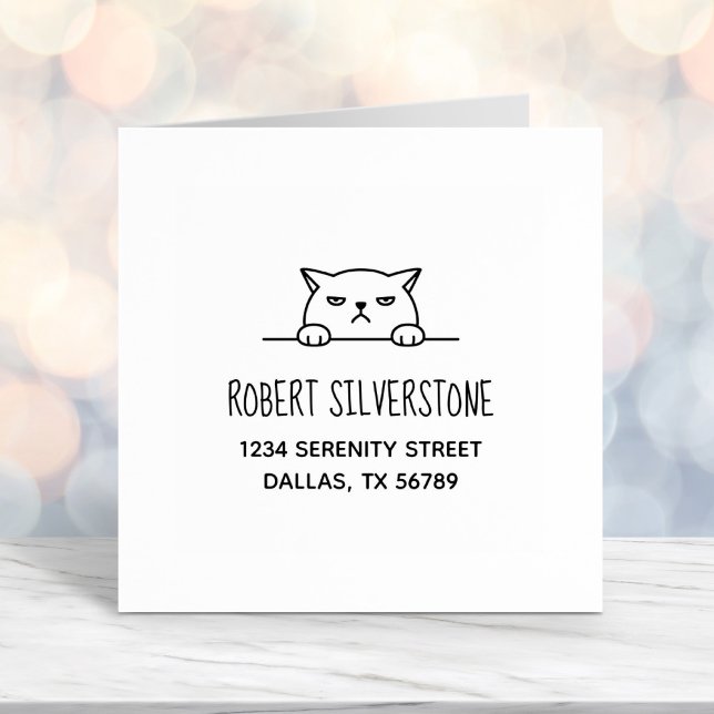 Angry Moody Cat Peeking above Address Self-inking Stamp (Creator Uploaded)