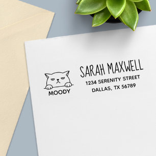 Angry Moody Cat Pet Name Address Self-inking Stamp