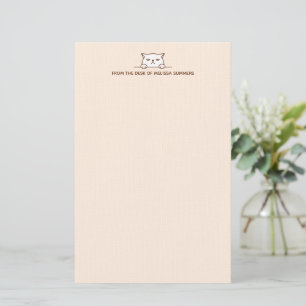 Angry Moody White Cat above Custom Text Beige Stationery