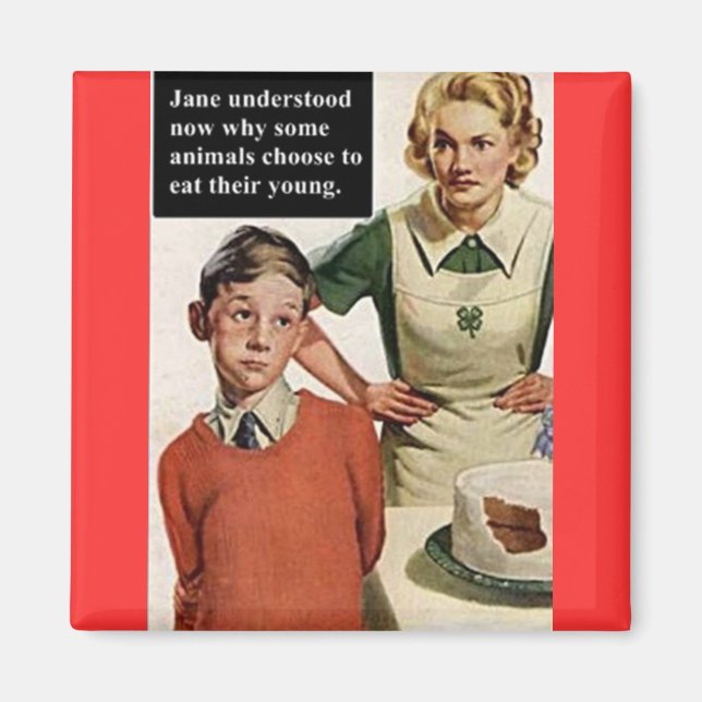 Angry Mum and Ruined Cake - Vintage Funny Magnet (Front)
