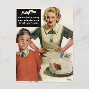 Angry Mum and Ruined Cake — Vintage Funny  Postcard