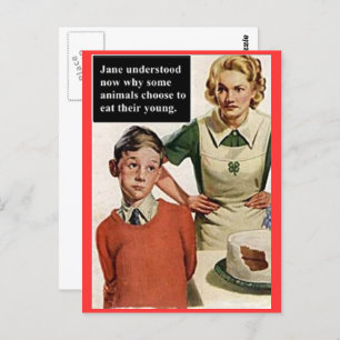 Angry Mum and Ruined Cake - Vintage Funny Postcard