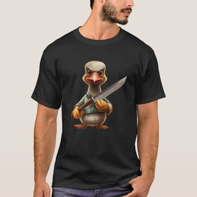 Angry Murderous Duck Holding Knife   T-Shirt (Front)
