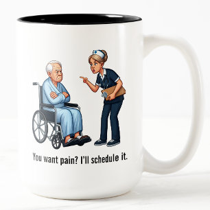 Angry Nurse Dealing With Stubborn Elderly Patient Two-Tone Coffee Mug