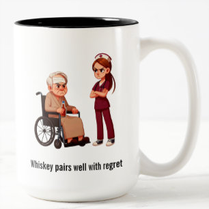 Angry Nurse Scolding Drunk Patient Two-Tone Coffee Mug