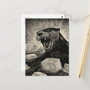 Angry otter breaking ice postcard