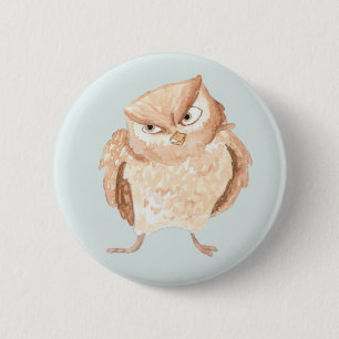 Angry Owl Watercolor 6 Cm Round Badge