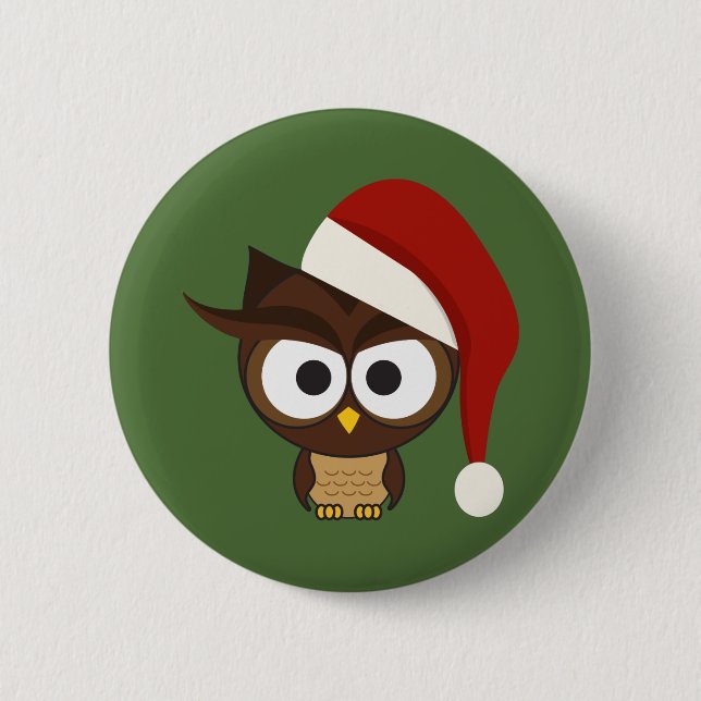 Angry Owl wearing Santa Hat 6 Cm Round Badge (Front)