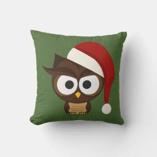 Angry Owl wearing Santa Hat Cushion
