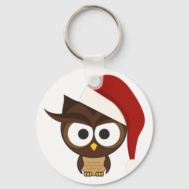 Angry Owl wearing Santa Hat Key Ring (Front)