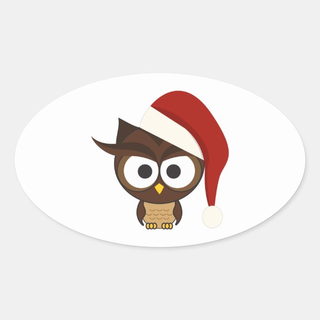 Angry Owl wearing Santa Hat Oval Sticker (Front)