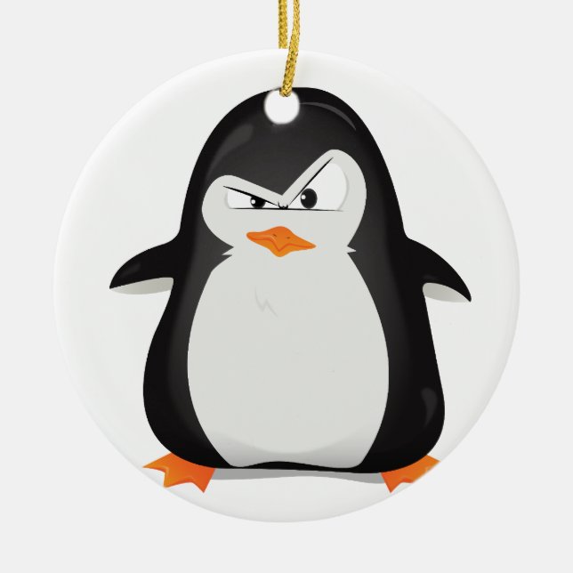 Angry Penguin Ceramic Tree Decoration (Front)