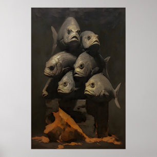 Angry Pile of Fish Still Life, Dark Academia Poster