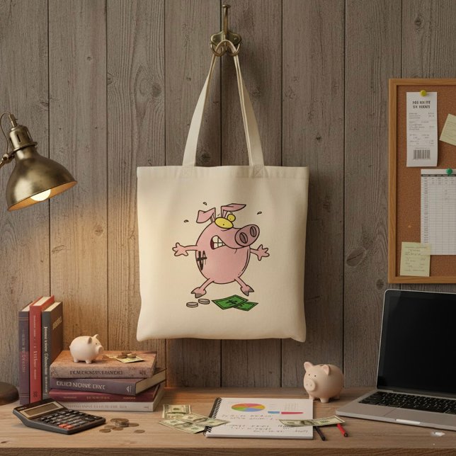 Angry Pink Piggy Bank Funny Stressed Pig Tote Bag (Creator Uploaded)