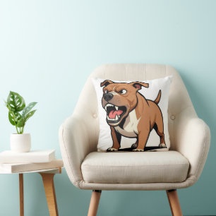 Angry Pitbull Cartoon Dog Brown Snarling Cushion