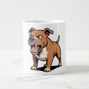 Angry Pitbull Cartoon Dog Brown Snarling Large Coffee Mug