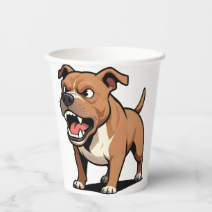 Angry Pitbull Cartoon Dog Brown Snarling Paper Cups