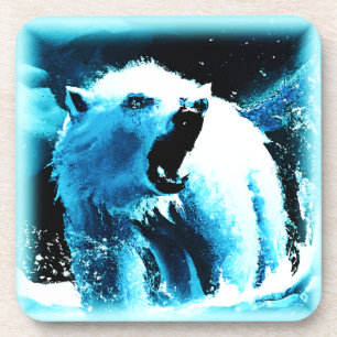 "Angry Polar Bear" Cute Painting. Buy Now Coaster
