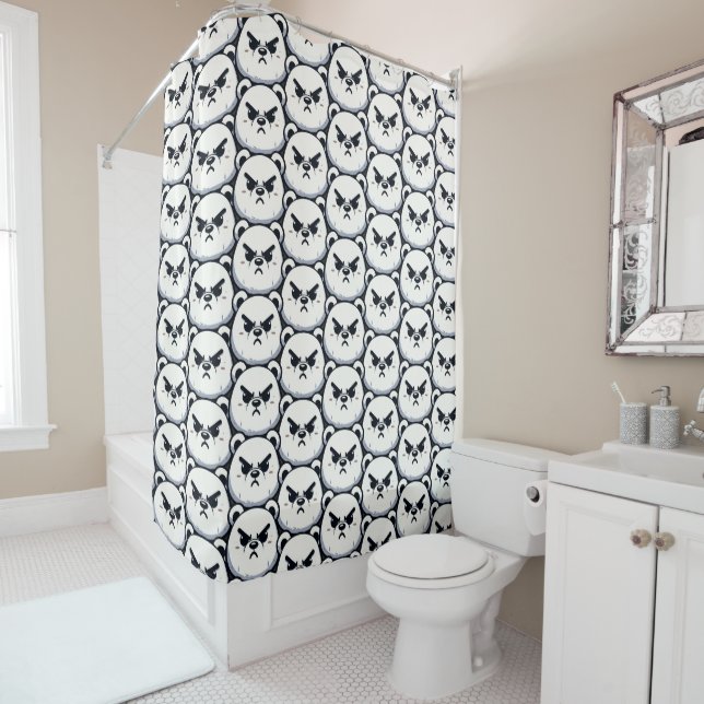 Angry Polar Bear Design Shower Curtain (In Situ)