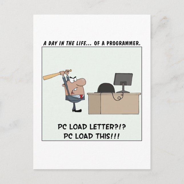 Angry Programmer Hits Computer Postcard (Front)