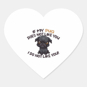 Angry Pug (Black) - Unique Design Heart Sticker