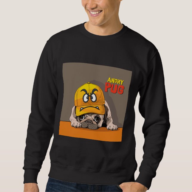 Angry Pug.Cute Pug wears a funny angry hat  Essent Sweatshirt (Front)