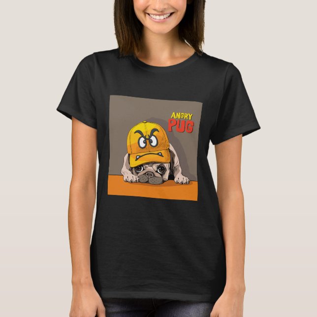 Angry Pug.Cute Pug wears a funny angry hat  Essent T-Shirt (Front)
