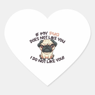 Angry Pug (Tan) - Unique Design Heart Sticker