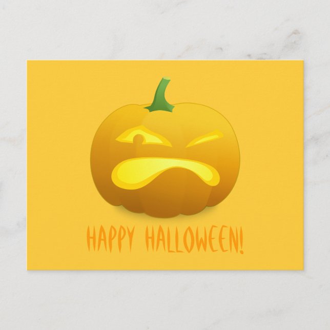Angry Pumpkin Yellow Background Postcard (Front)