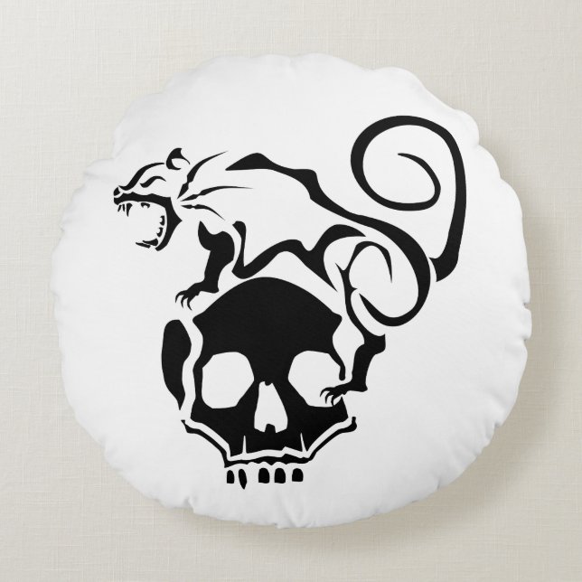 Angry Rat On an Evil Skull Round Cushion (Front)