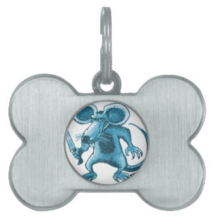 angry rat with knife blue contour pet tag