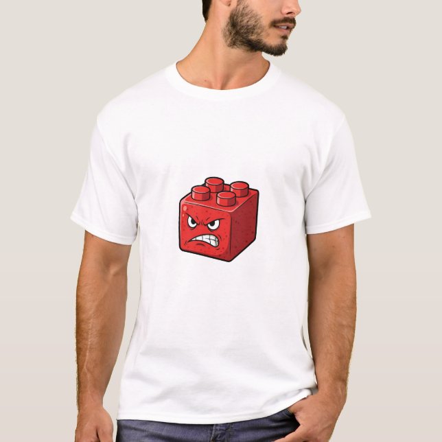 Angry Red Building Brick Character Illustration T-Shirt (Front)