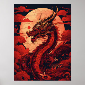 Angry Red Dragon Wall Art Poster – Fierce Fantasy