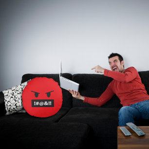 Angry Red Face Cursing Emoji Round Cushion