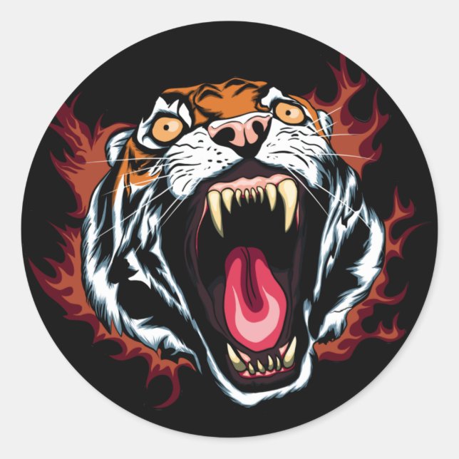 Angry Roaring Tiger Face Classic Round Sticker (Front)