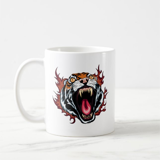 Angry Roaring Tiger Face Coffee Mug (Left)