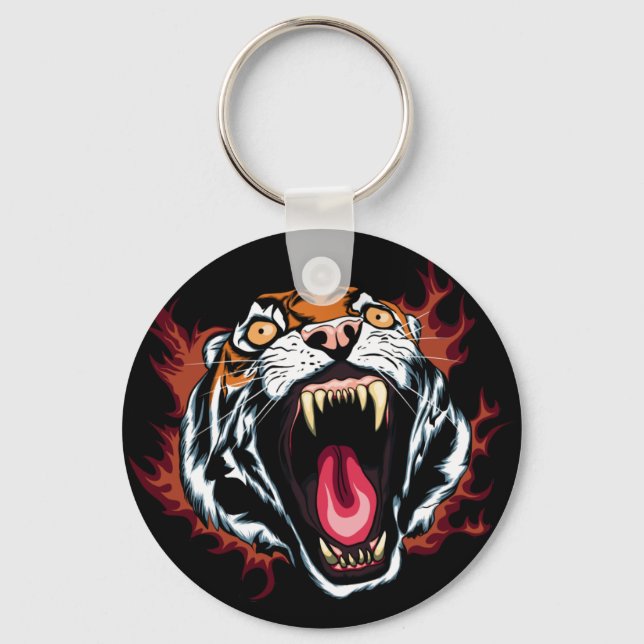Angry Roaring Tiger Face Key Ring (Front)