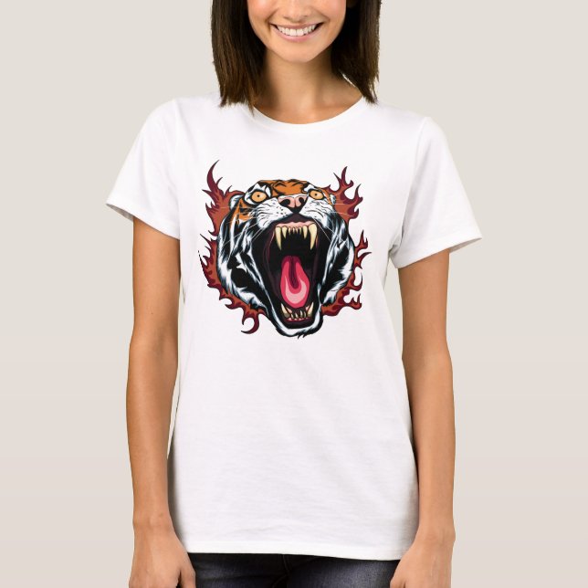Angry Roaring Tiger Face T-Shirt (Front)