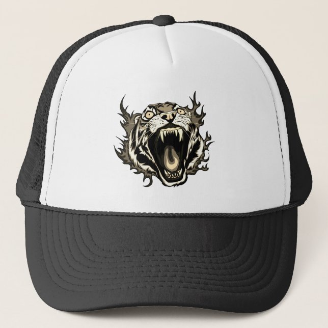 Angry Roaring Tiger Face Trucker Hat (Front)