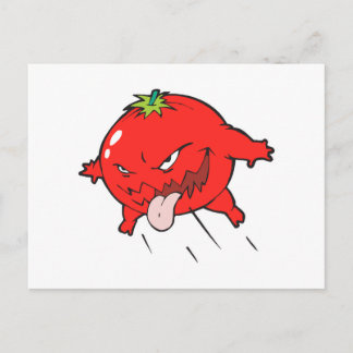angry rotten tomato cartoon character postcard