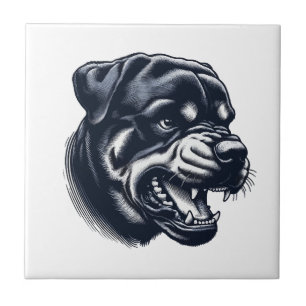 Angry Rottweiler Dog Bold Guard Dog Artwork Ceramic Tile