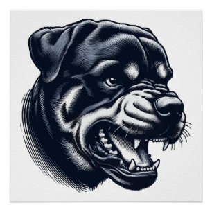 Angry Rottweiler Dog Bold Guard Dog Artwork Poster
