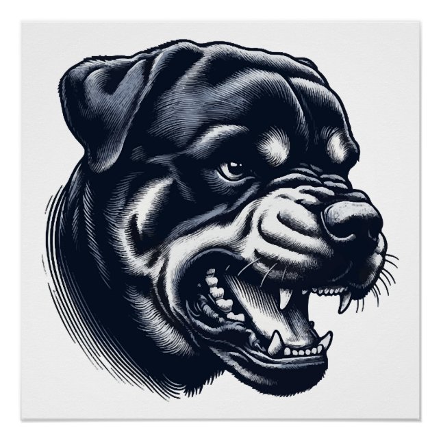 Angry Rottweiler Dog  Bold Guard Dog Artwork Poster (Front)