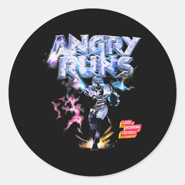 Angry Runs Good Morning Football Sport Lover Vinta Classic Round Sticker (Front)