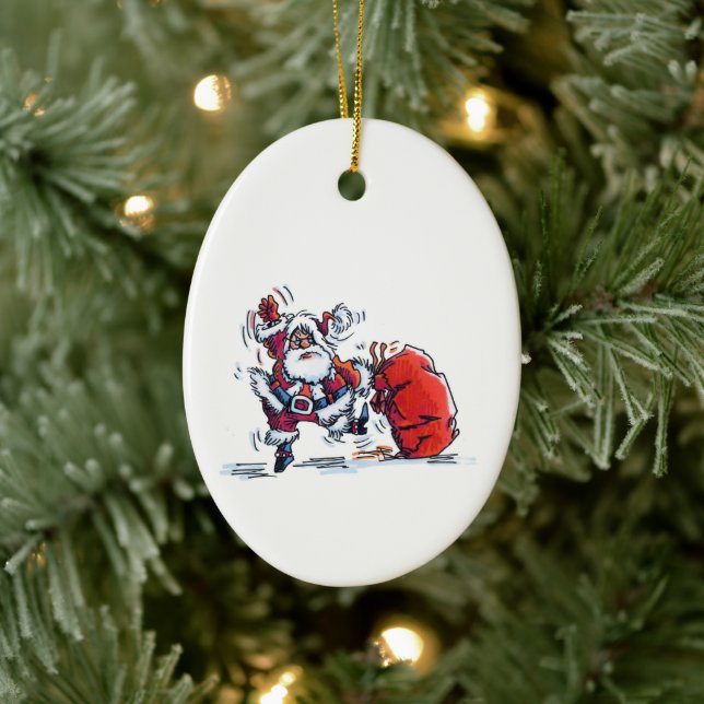 Angry Santa oval ceramic ornament (Tree)