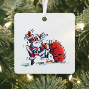 Angry Santa square metal ornament
