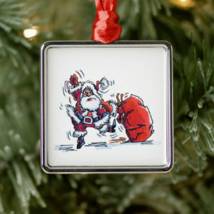 Angry Santa square premium ornament